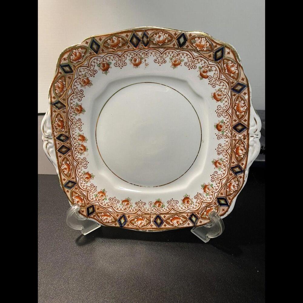 Rosina Queens 1940’s Bone China Rust Floral Gold Rim Square Platter England 10”